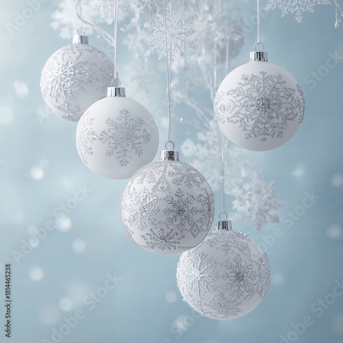 Snowflake Ornaments Hanging Against a Soft Blue Background During the Holiday Season