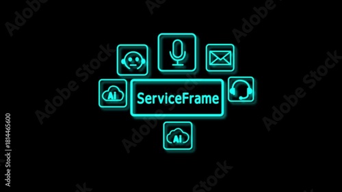 Wallpaper Mural Glowing Neon Icons of AI Cloud Chatbot Microphone and Email on Black Background artificial intelligence Torontodigital.ca