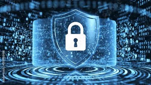 Wallpaper Mural Digital Security Shield with Padlock Icon on Abstract Blue Technology Background. Torontodigital.ca