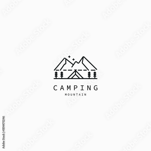 Simple camping logo design template with mountain vector