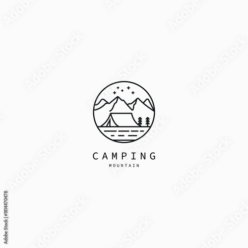 Simple camping logo design template with mountain vector