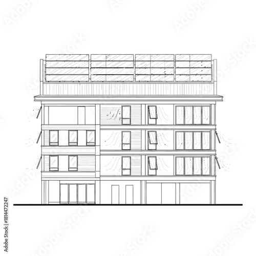 Architectural Elevation Drawing of a Modern Building