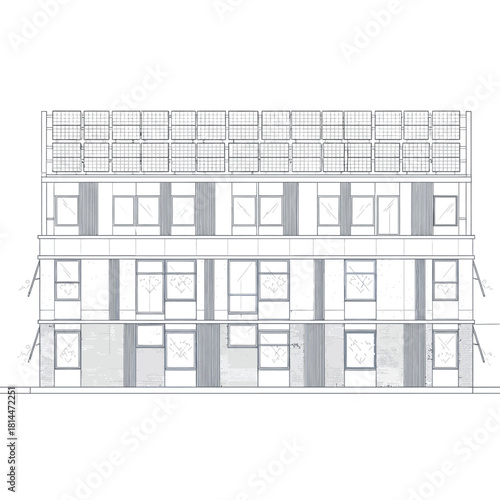 Architectural Elevation Drawing of a Multi- Story Building Facade