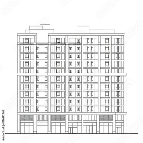 Architectural Elevation Drawing of a Multi- Story Building