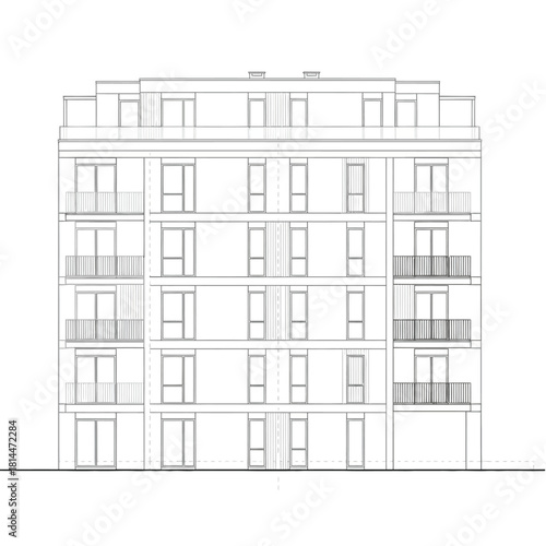 Architectural Elevation Drawing of Apartment Building