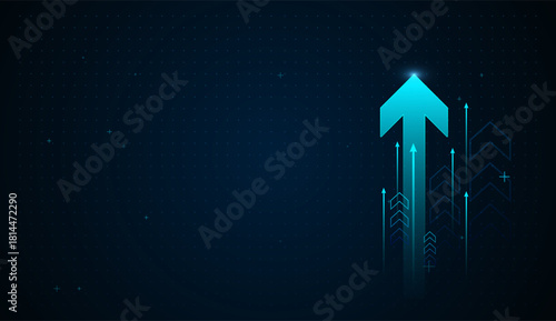 A powerful blue upward arrow leads a wave of rising digital indicators, illustrating momentum, improvement, and cutting-edge tech evolution. Vector illustration