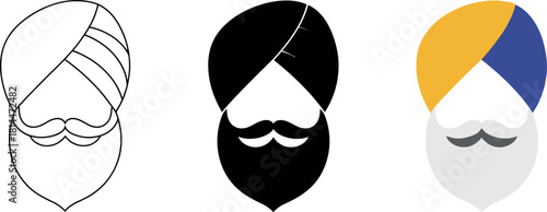 Sikh man icon set in different styles simple artistic representations of Punjabi tradition
