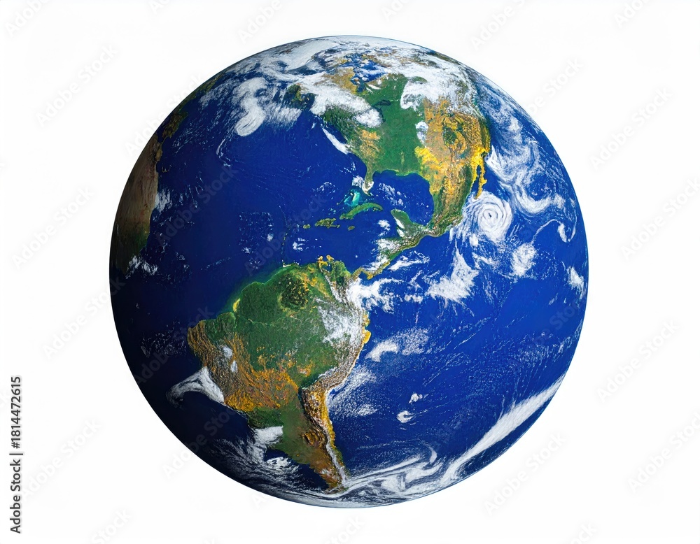 Obraz premium Earth view Americas, ocean, clouds on white