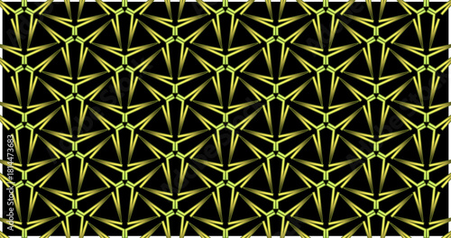 Bright geometric star-like seamless pattern with green and yellow intersecting lines forming repeating shapes.