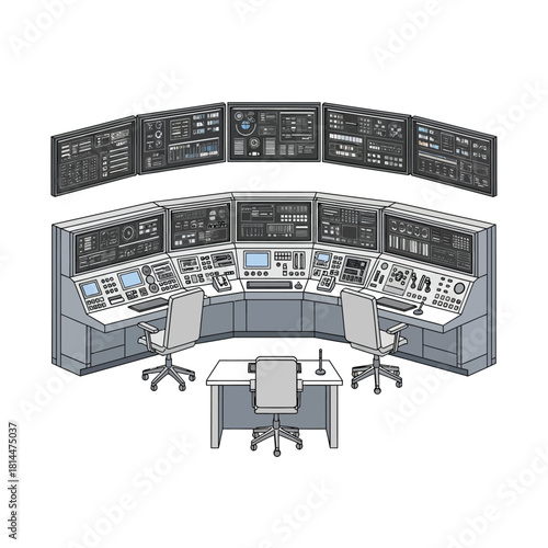 Control Room with Multiple Monitors and Chairs whisk