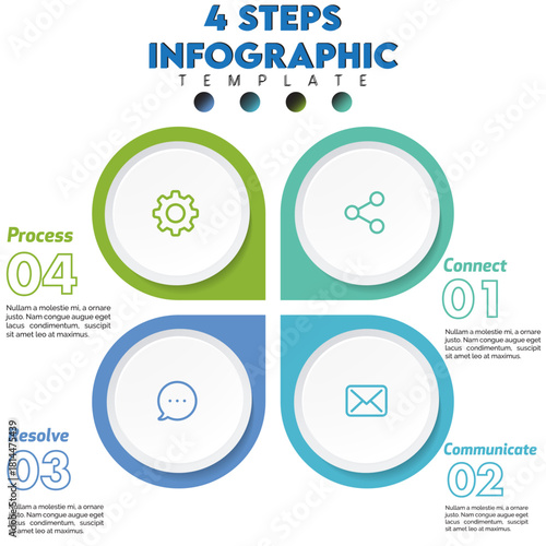 4 Steps Circular Process Infographic Template. Business Presentation Diagram. Minimalist Graphic for Workflow, Cycle, Option Listing, and Corporate Strategy