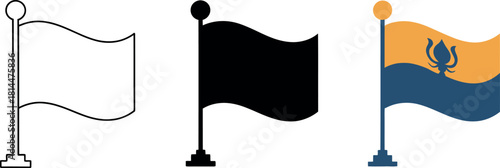 Three Flags Illustration Set Symbolizing Country State or Organization Different Designs