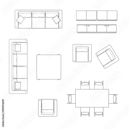 Furniture Layout Blueprint With Top and Side Views