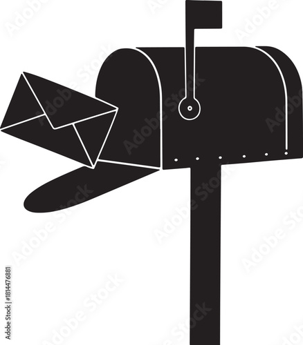 Open Mailbox with Letter Vector Illustration Black and White Design