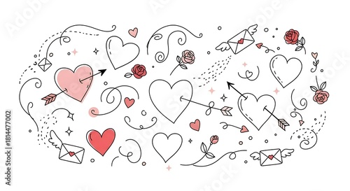 Love Doodles and Hearts: Cute Valentine's Day Outline and Sketch Vector