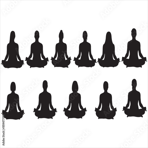 Female meditation silhouettes vector bundle