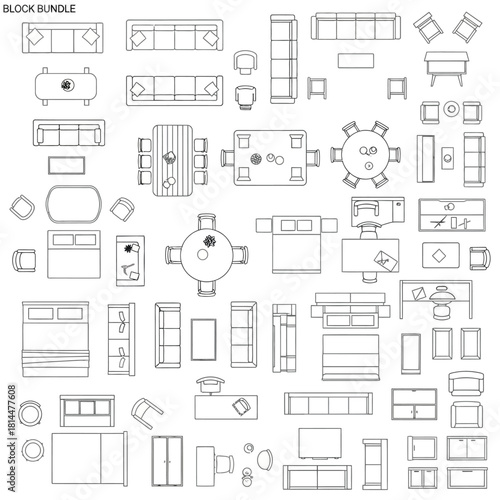 Furniture Collection Top View Line Drawings interior design