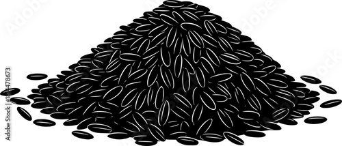 Illustration of a pile of rice grains in black and white silhouette
\