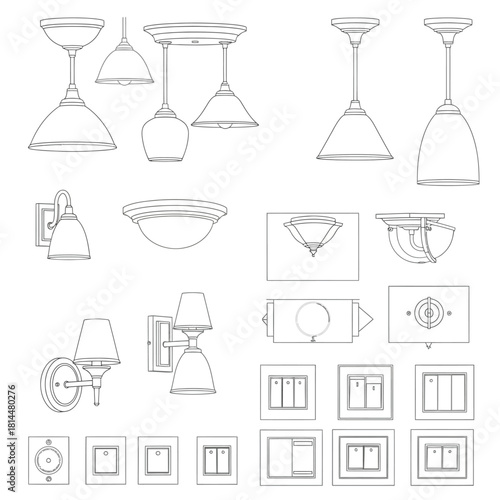 Lighting Fixtures and Switches Line Drawings lamp pendant
