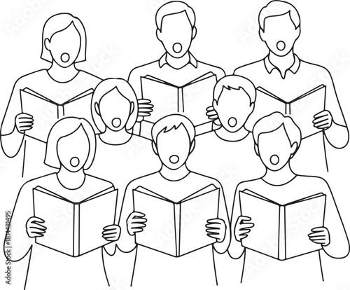Minimalist Single Line Drawing of Group Singing – Vector Illustration