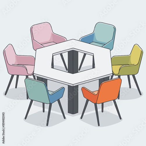 Empty conference table with chairs flat vector illustration. modern office furniture for team meetings and discussions in boardroom