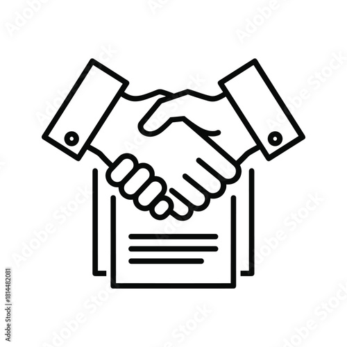 Handshake over document isolated on symbolizing agreement, partnership, and business deal in vector format