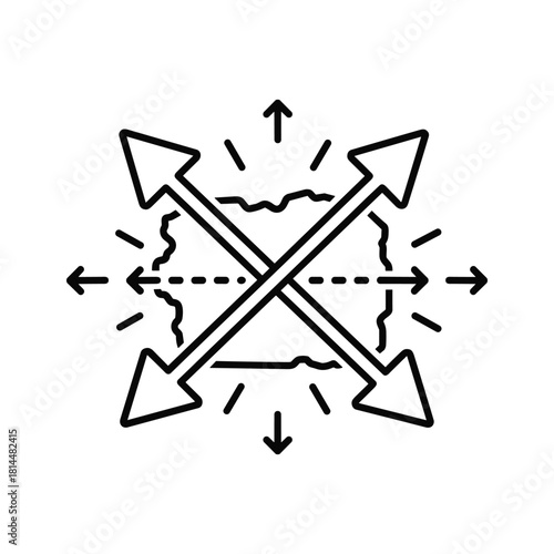 Expansion icon with arrows pointing outwards isolated on growth and development