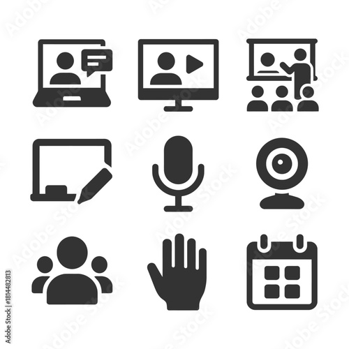 Icons representing online communication and education tools.