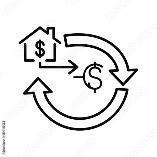 Real estate investment cycle icon depicting financial return isolated on