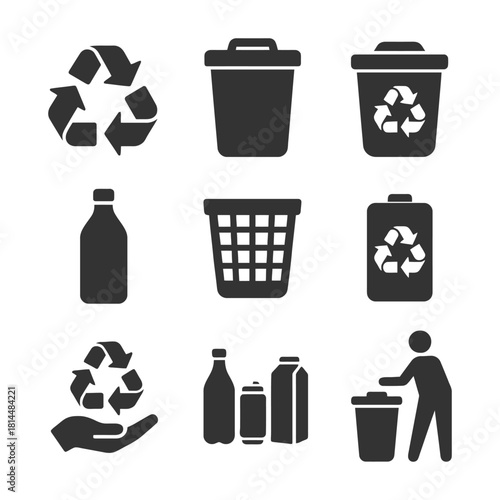 Recycling symbols and waste management icons for eco-friendly practices.
