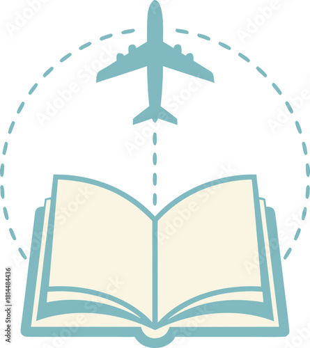 An icon of an airplane flying in a circle over an open book. The symbol of the "eternal student" and the "race for retraining" is an endless cycle of learning, traveling and new knowledge.