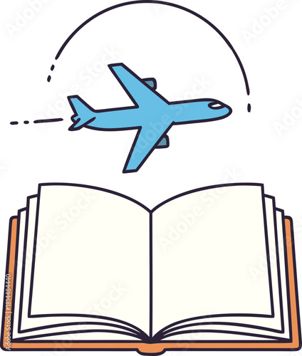 An icon of an airplane flying in a circle over an open book. The symbol of the "eternal student" and the "race for retraining" is an endless cycle of learning, traveling and new knowledge.