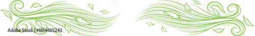 Elegant pair of green swirling decorative elements for natural designs
