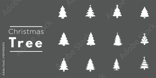 Christmas Tree Vector Icon Collection - Festive Holiday Pine Silhouette Outline Set Teal White Snow Globe Star Ornament Decoration Clipart Modern Minimalist Flat Graphic Design Element Greeting Card