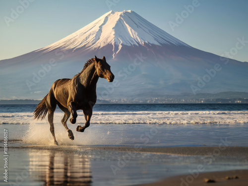 A thoroughbred sprinting at full speed.