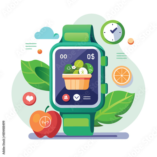 Smartwatch notification for vegetable delivery arriving with minimal UI design