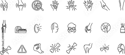 Musculoskeletal pain injury and treatment health icon set