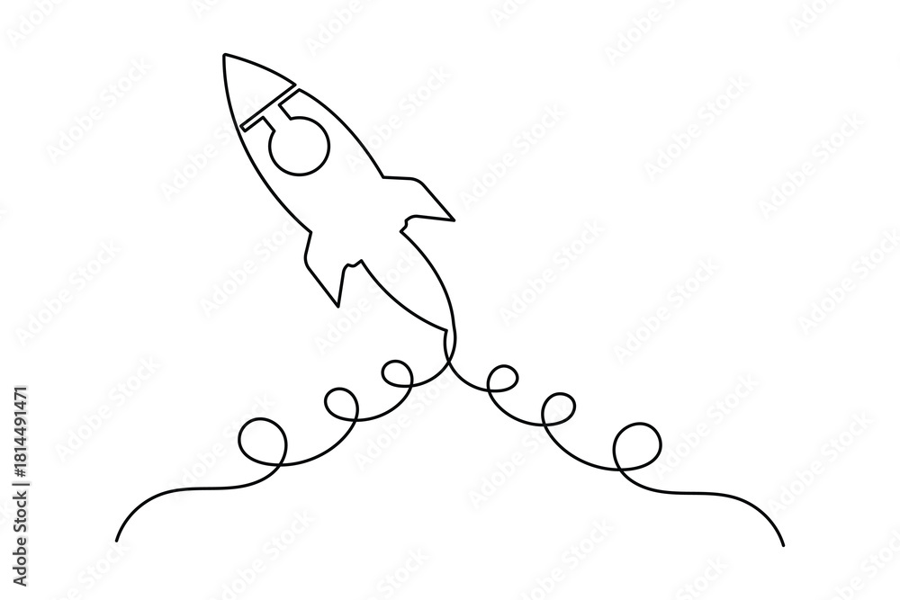 Fototapeta premium One line rocket illustration showing simple spacecraft launch for creative minimal concepts