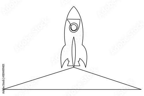 One line rocket illustration showing simple spacecraft launch for creative minimal concepts