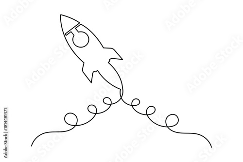 One line rocket illustration showing simple spacecraft launch for creative minimal concepts