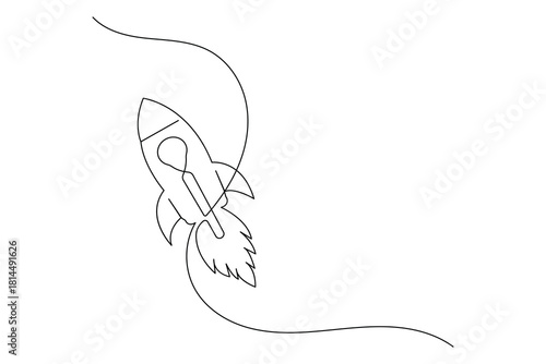 One line rocket illustration showing simple spacecraft launch for creative minimal concepts