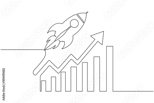 One line rocket illustration showing simple spacecraft launch for creative minimal concepts