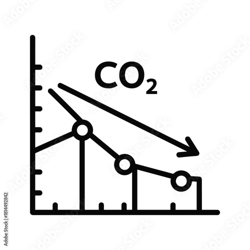 Declining co2 emissions shown on a graph isolated on, representing environmental sustainability