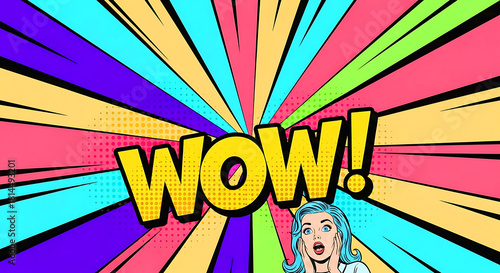 : A Girl wow on Comic retro background