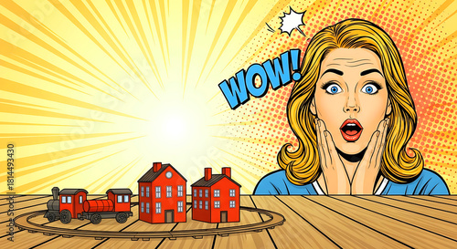 : A Girl wow on Comic retro background