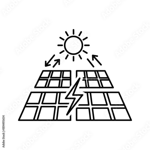 Solar panel system generating electricity from the sun, isolated on clean energy concept