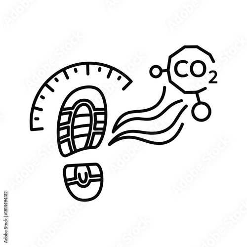 Carbon footprint icon showing a shoe print with a co2 molecule isolated on