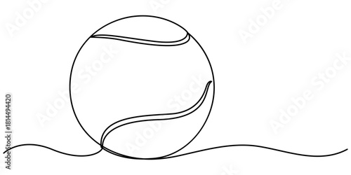 tennis ball continuous one line drawing, Single line drawing of tennis ball. Tennis equipment one continuous line art, Tennis ball continuous outline. 