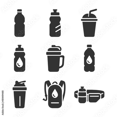 Collection of various water bottles and drink containers silhouettes.