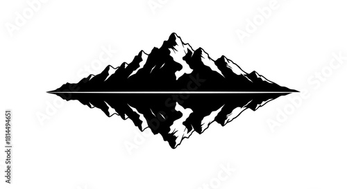 Black and White Mountain Range Reflection Graphic Keywords: mountains, mountain range, peaks